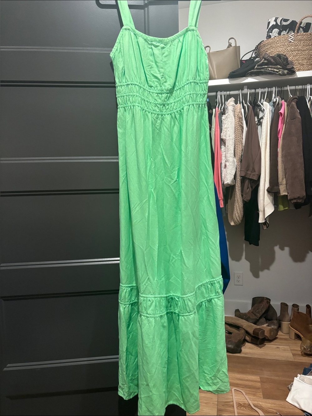 Green Maxi Sundress with Smocked Waist